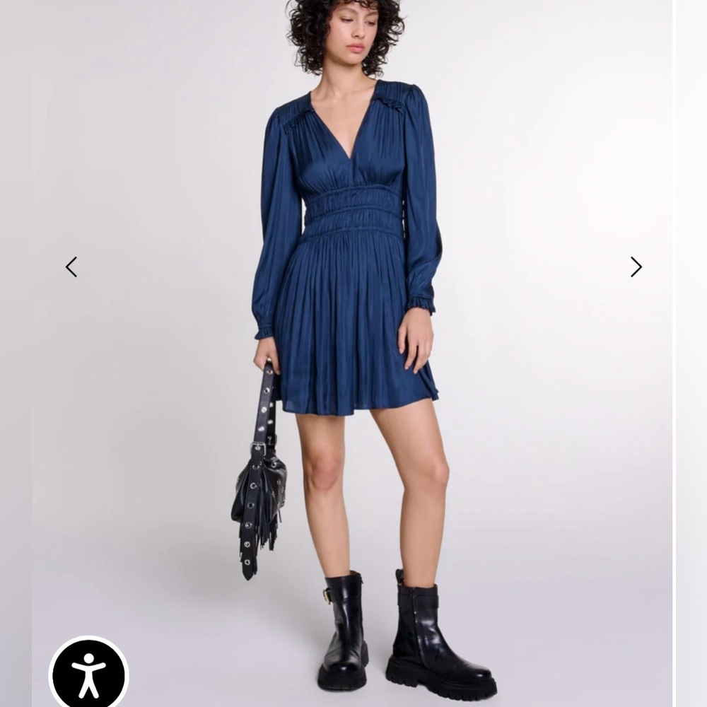 Maje Satin Dress With Ruffles